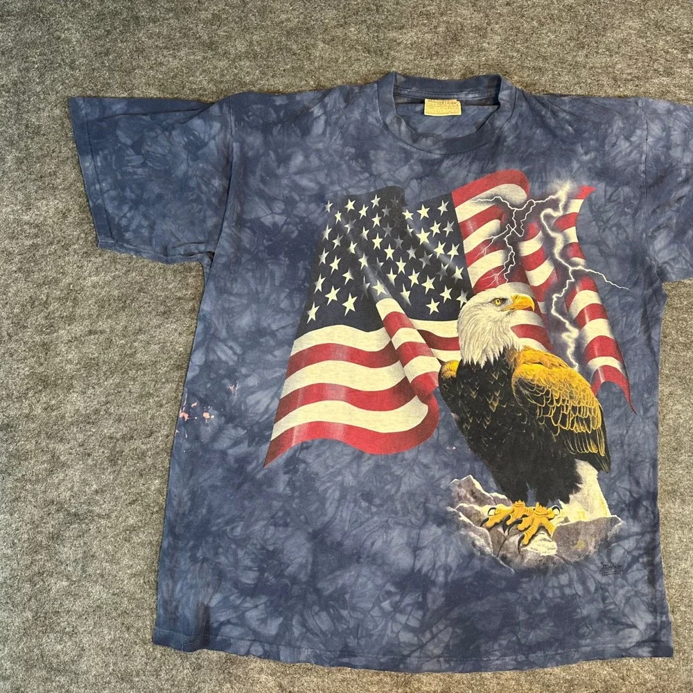 The Mountain Vintage Leather Tag Eagle American Flag T Shirt Tie Dye Mens‎ XL